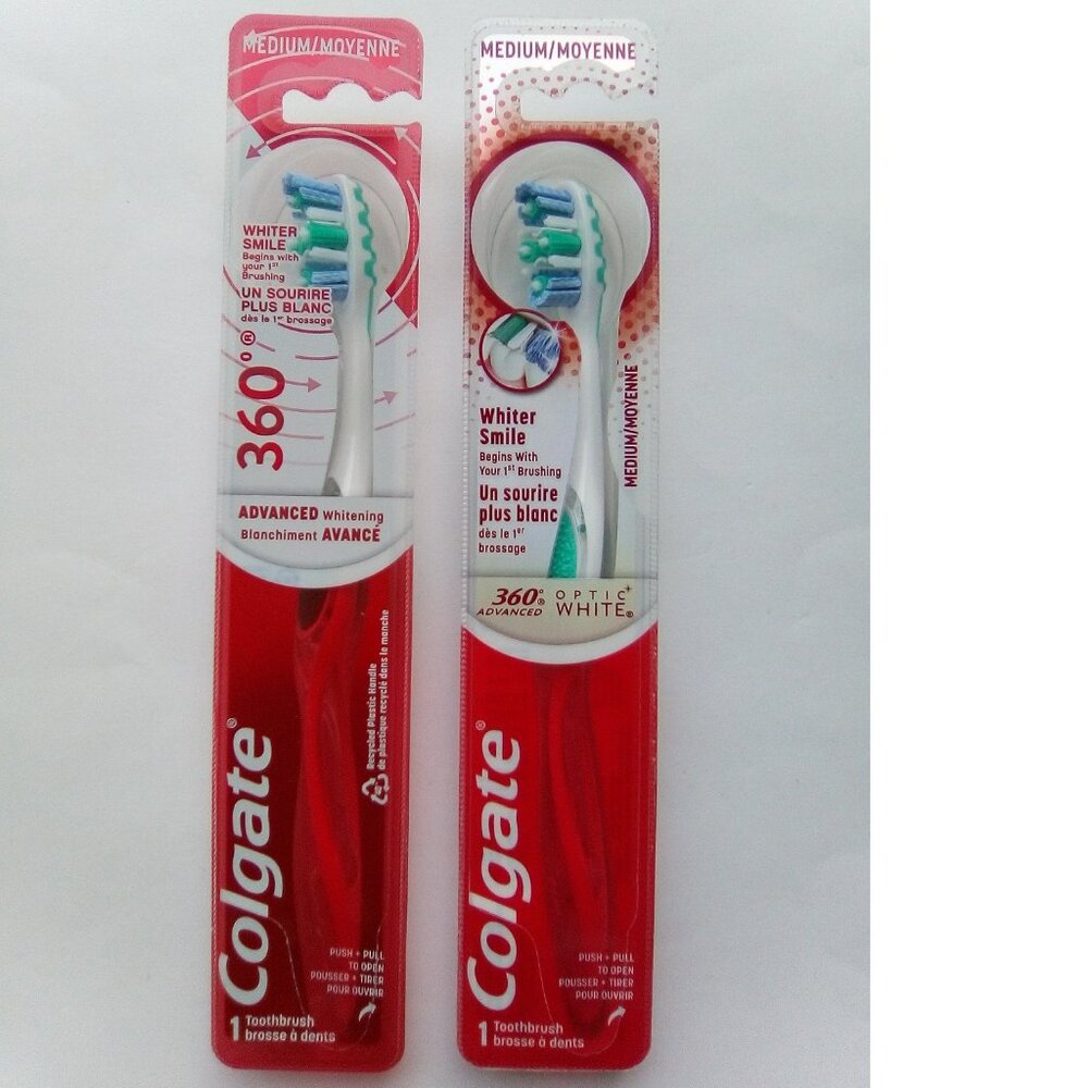 2 Packs of Colgate 360° Advanced Optic White Toothbrush, Medium